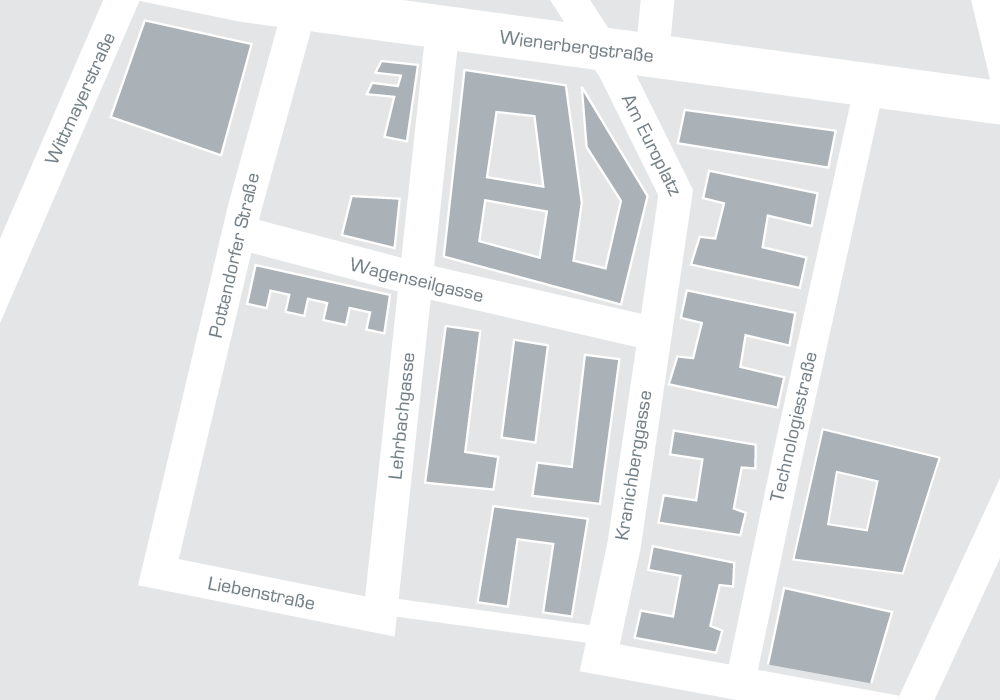 Grafik: Stilisierter Flächenplan des Office Parks mit 15 Gebäuden